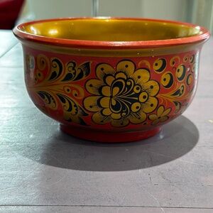 Vintage  Russian Khokhloma hand painted bowl early 70"s